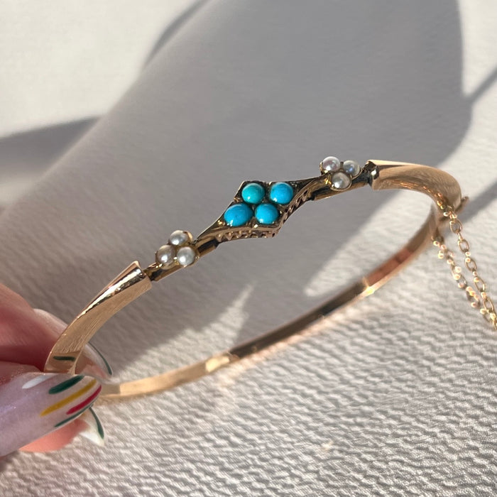 Victorian 14k Pearl and Turquoise Bracelet