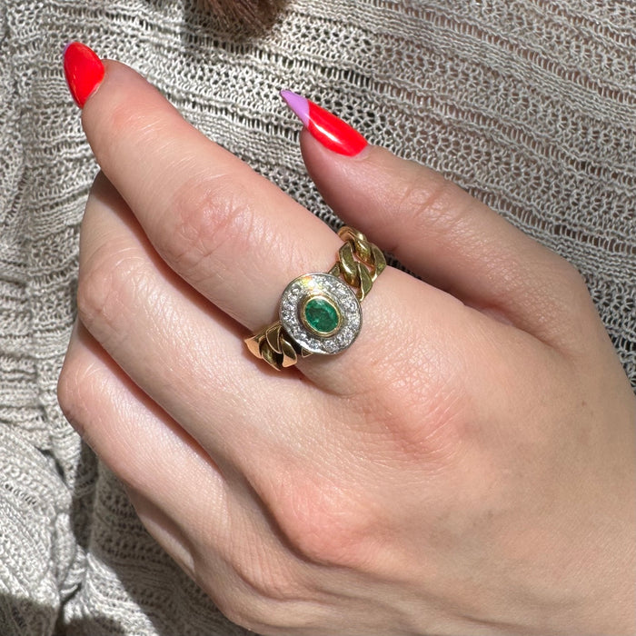 18k Emerald and Diamond Curb Ring