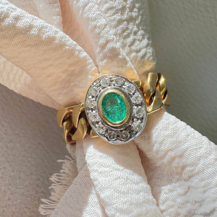 18k Emerald and Diamond Curb Ring