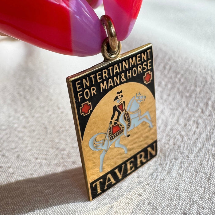 14k Enamel Man & Horse Tavern Charm