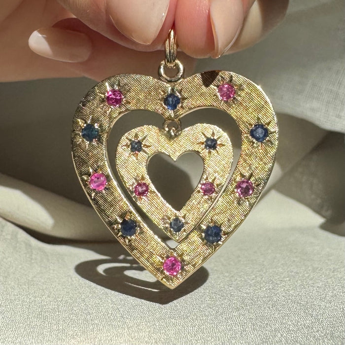 14k Star Set Double Heart Charm