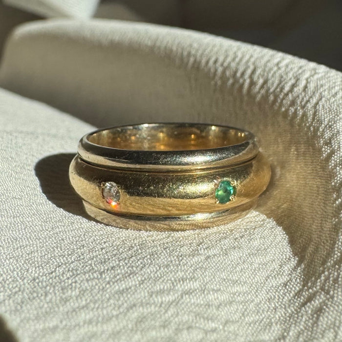 18k Diamond and Emerald Spinner Ring by MC Paris