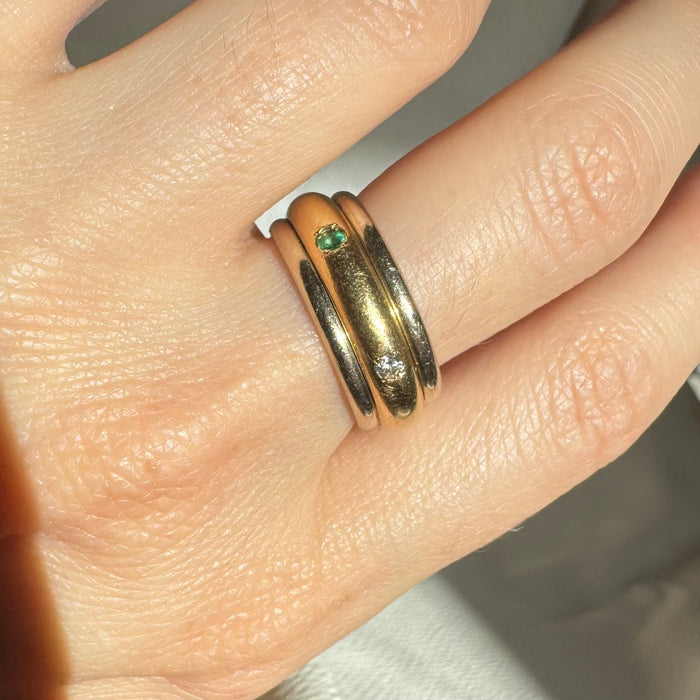 18k Diamond and Emerald Spinner Ring by MC Paris