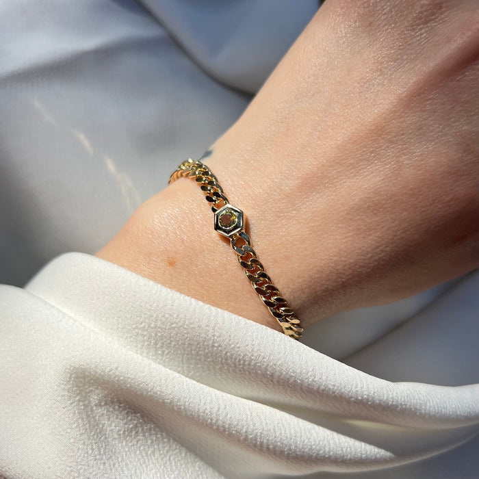 14k Mali Garnet Hex Bezel Curb Bracelets