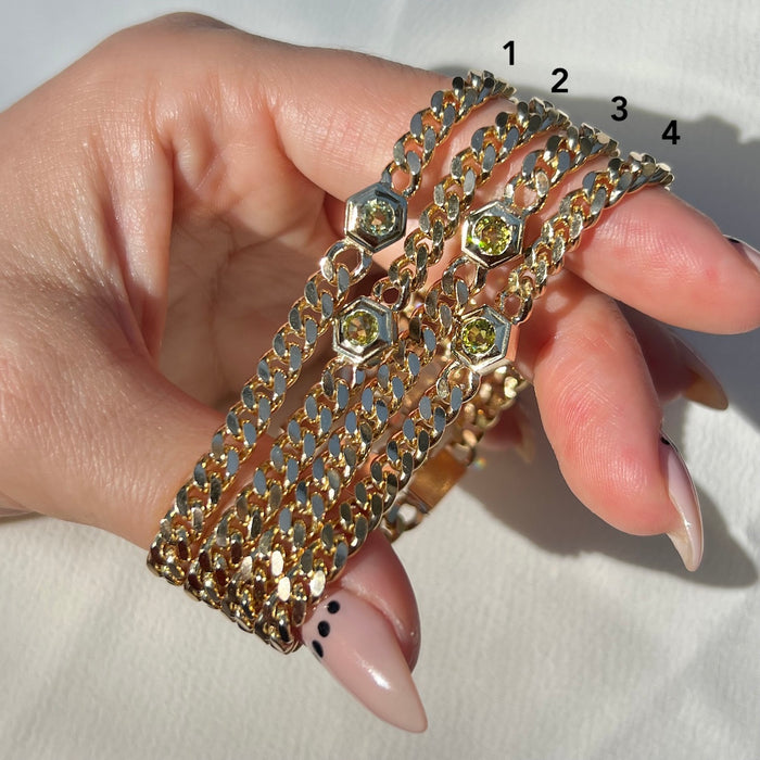 14k Mali Garnet Hex Bezel Curb Bracelets