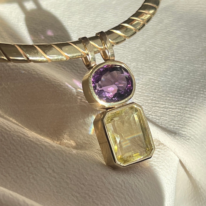 14k Amethyst and Lemon Quartz Pendant