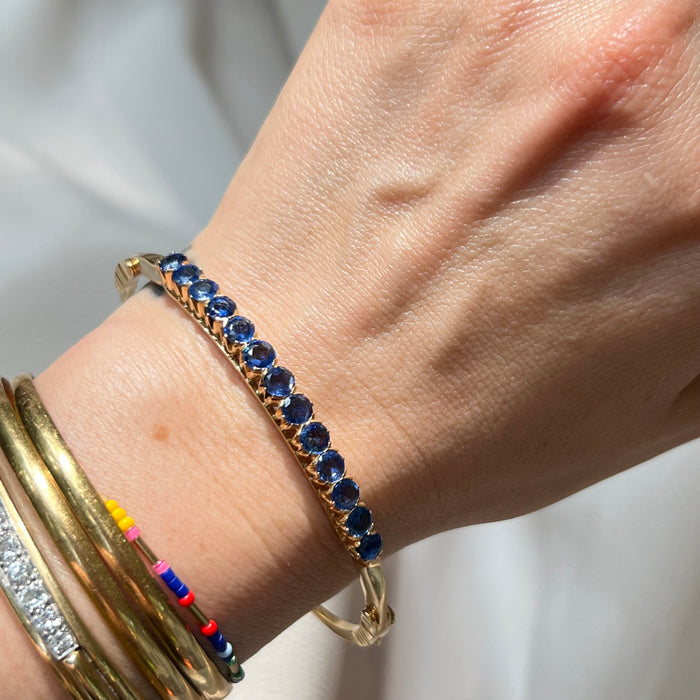 18k Ruby and Sapphire Hinged Bangle Bracelets