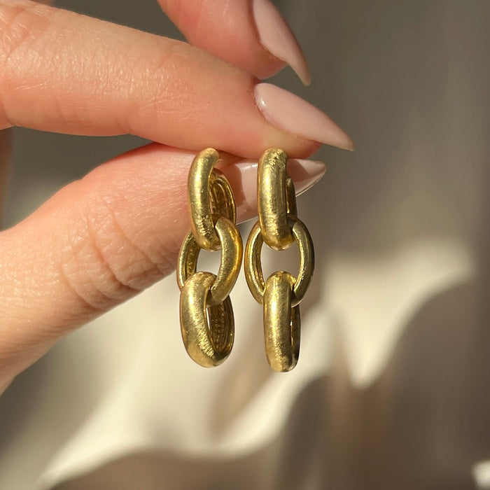 18k Satin Oval Link Earrings