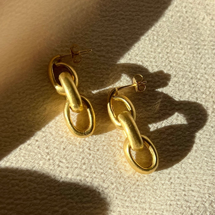 18k Satin Oval Link Earrings