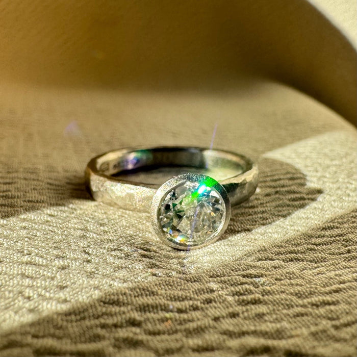 Hammered Platinum .90 Carat OMC Diamond Ring