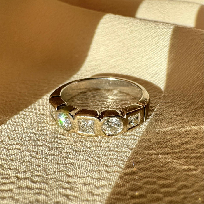 14k Princess and Round Diamond Band