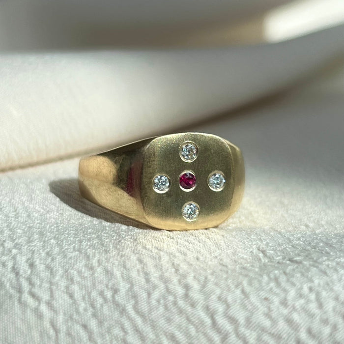14k Ruby and Diamond Signet Ring