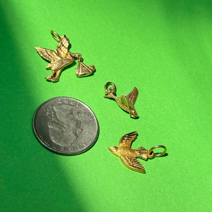 14k Stork and Baby Charm