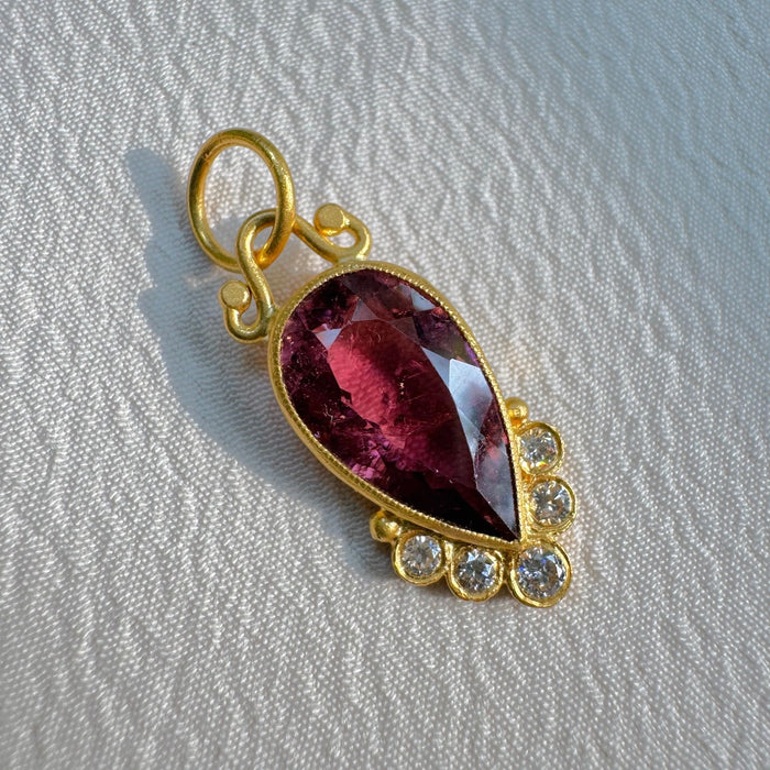 24k Pink Tourmaline and Diamond Charm