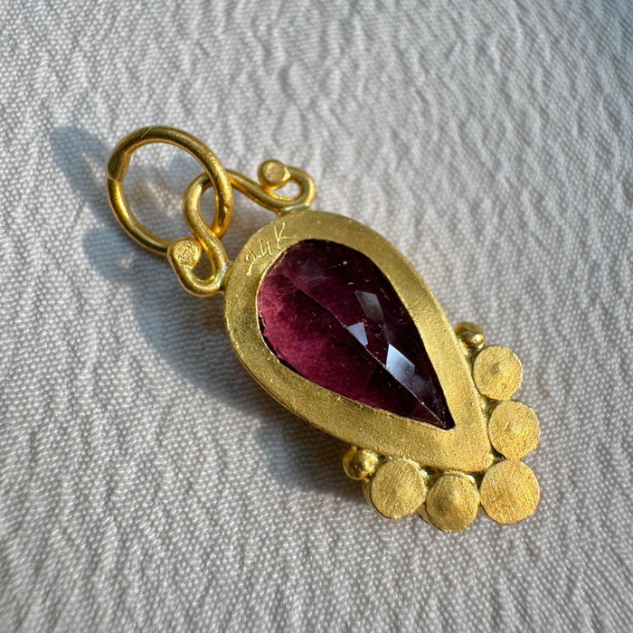 24k Pink Tourmaline and Diamond Charm
