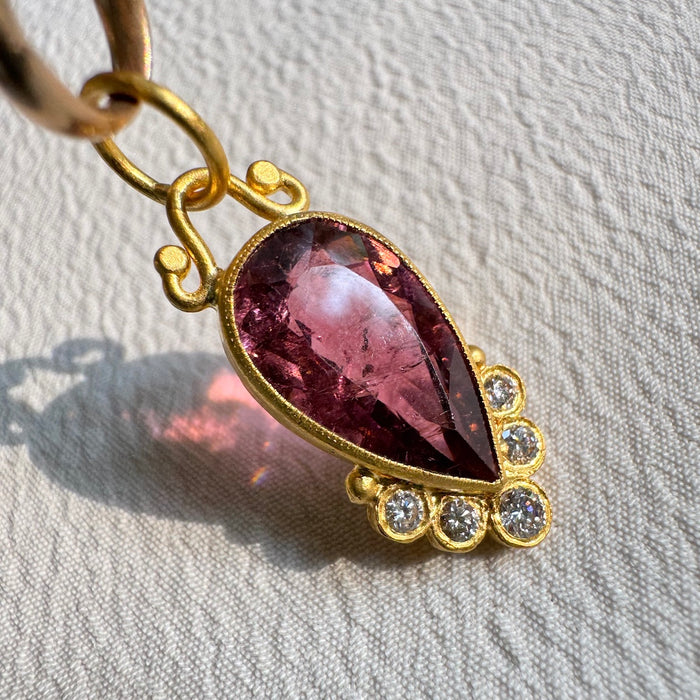 24k Pink Tourmaline and Diamond Charm