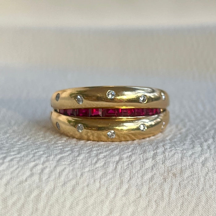 18k Adjustable Ruby and Diamond Ring