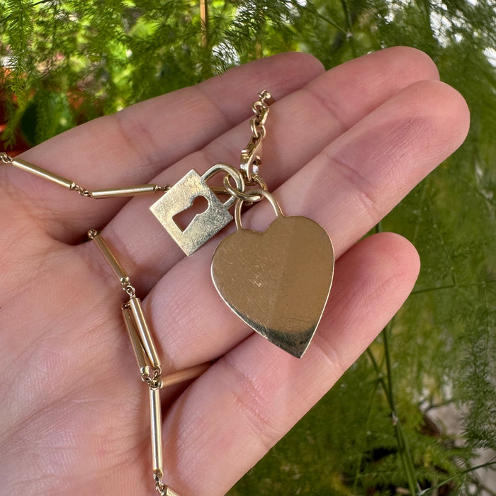 14k Lock and Heart Charm