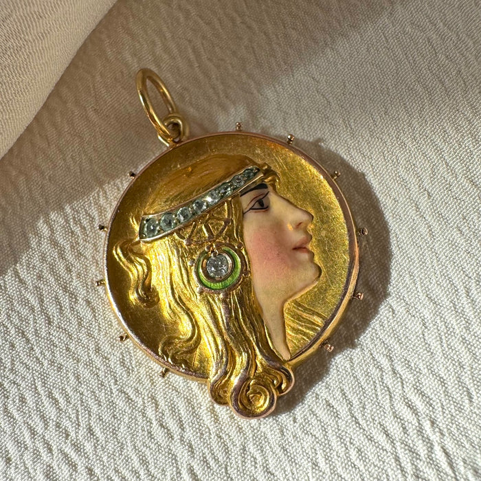 Art Nouveau Enamel and Diamond Figural Charm