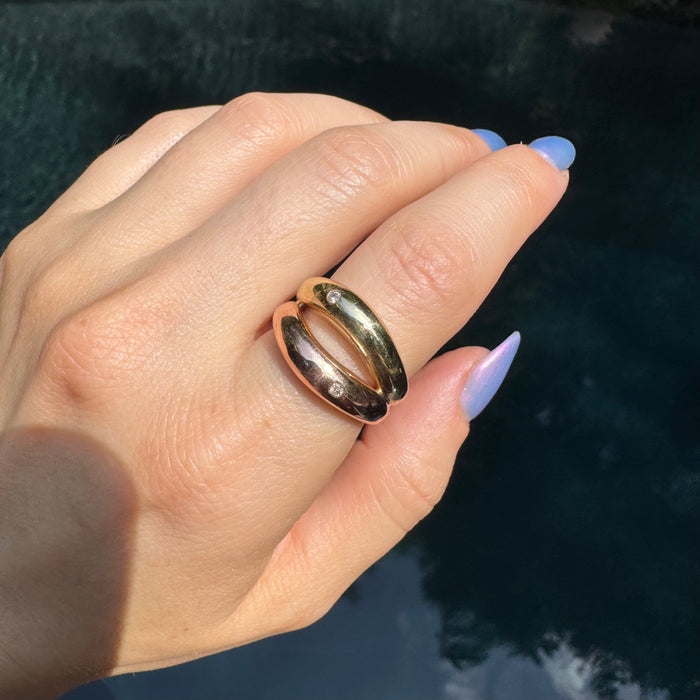 14k Two Tone Diamond Open Ring