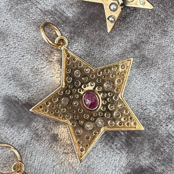 14k Pave Diamond and Ruby Star Charm