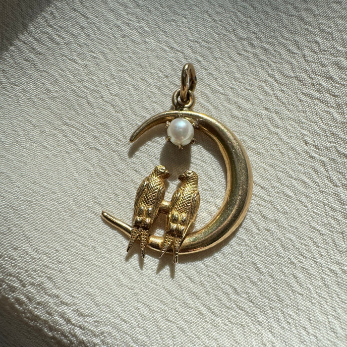 14k Lovebirds Crescent Charm