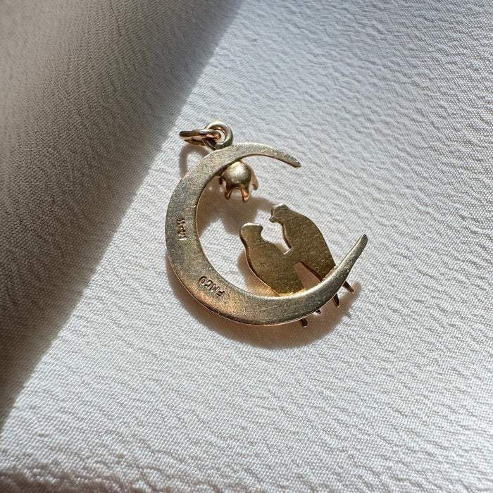 14k Lovebirds Crescent Charm