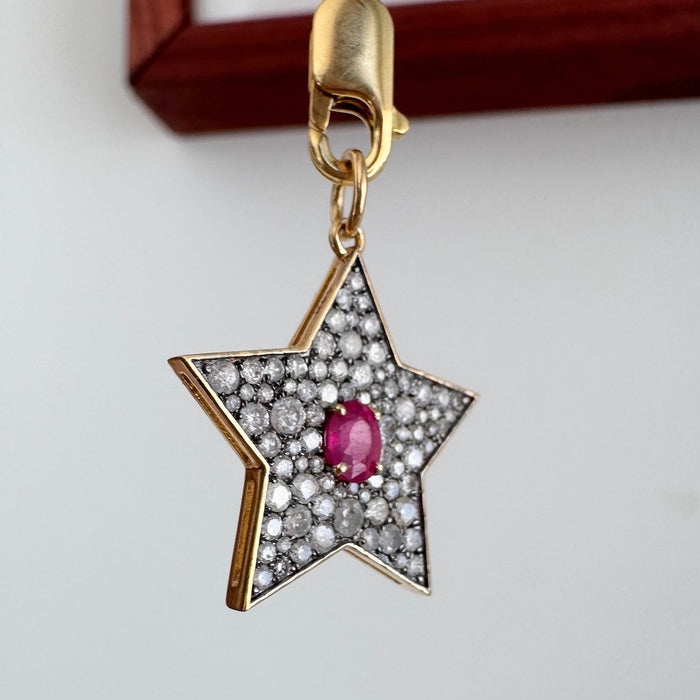 14k Pave Diamond and Ruby Star Charm