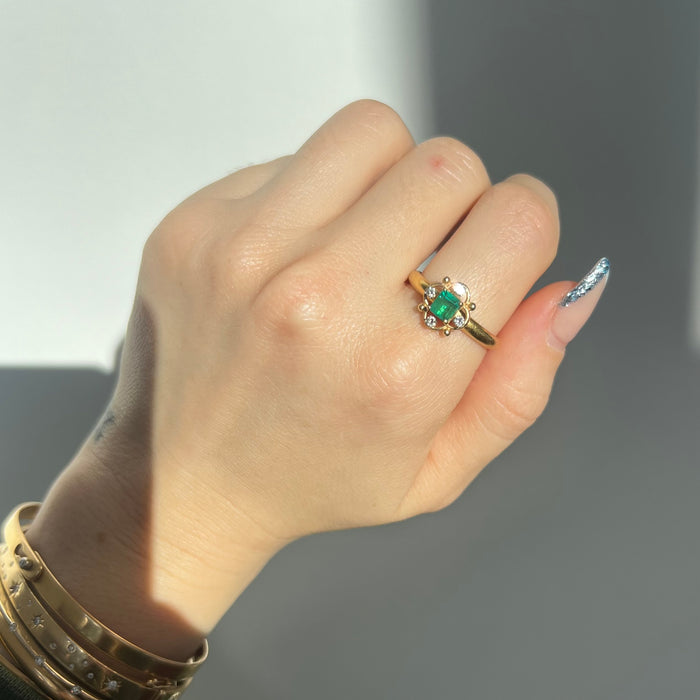 Antique 22k Emerald and Diamond Ring C. 1915