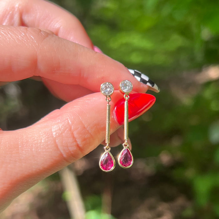 Bespoke 18k Ruby and Diamond Drop Earrings