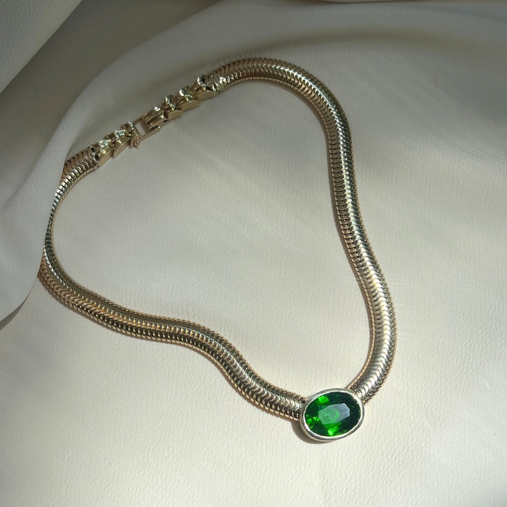 Bespoke 14k Moldavite Snake Chain Necklace