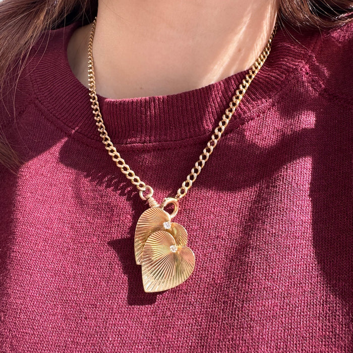 14k Tiffany Double Diamond Heart Pin