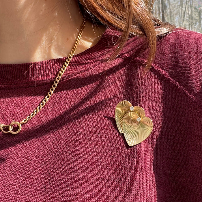 14k Tiffany Double Diamond Heart Pin