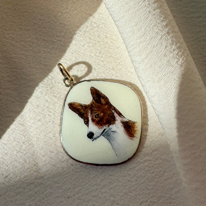 Antique Silver Enamel Dog Charm