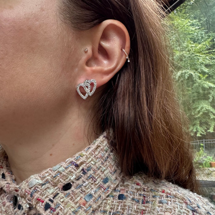 Platinum Double Heart Diamond Earrings