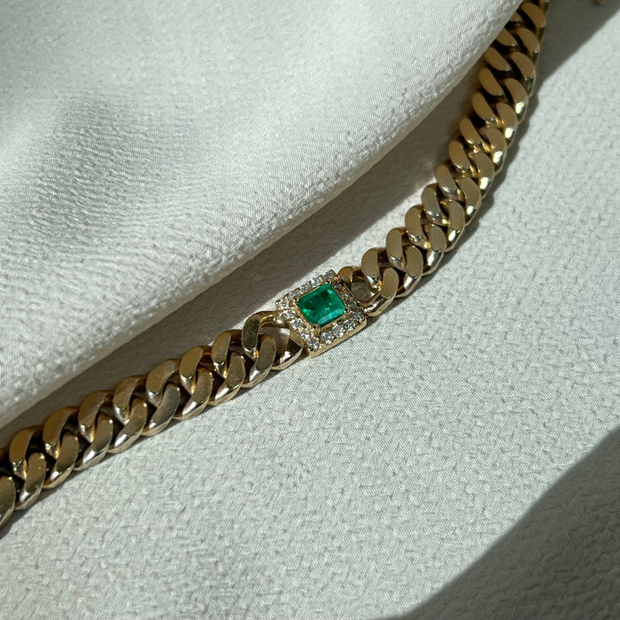 Custom 14k Emerald and Diamond Curb Bracelet