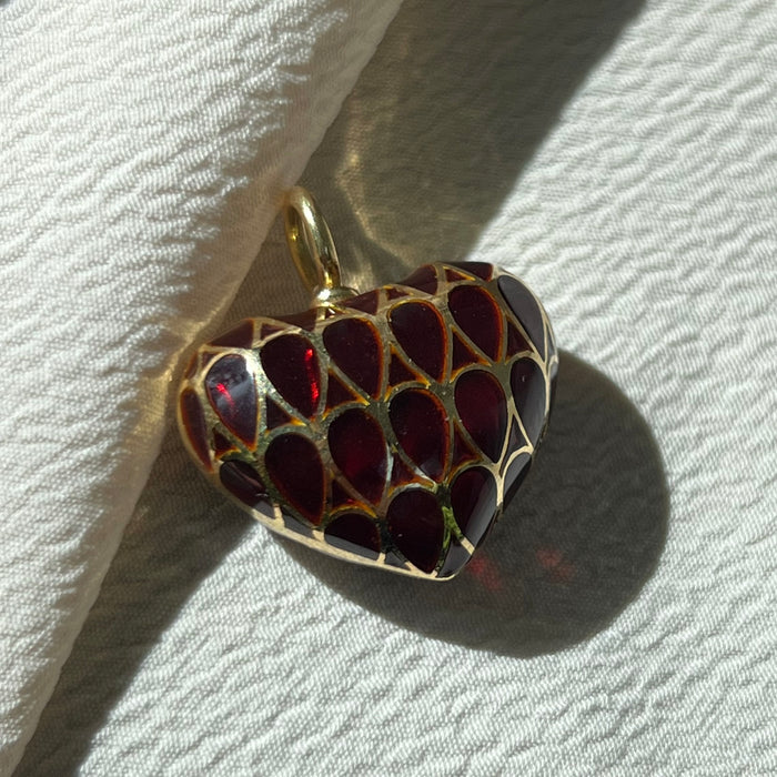 18k Plique a Jour Diamond Puffy Heart Pendant