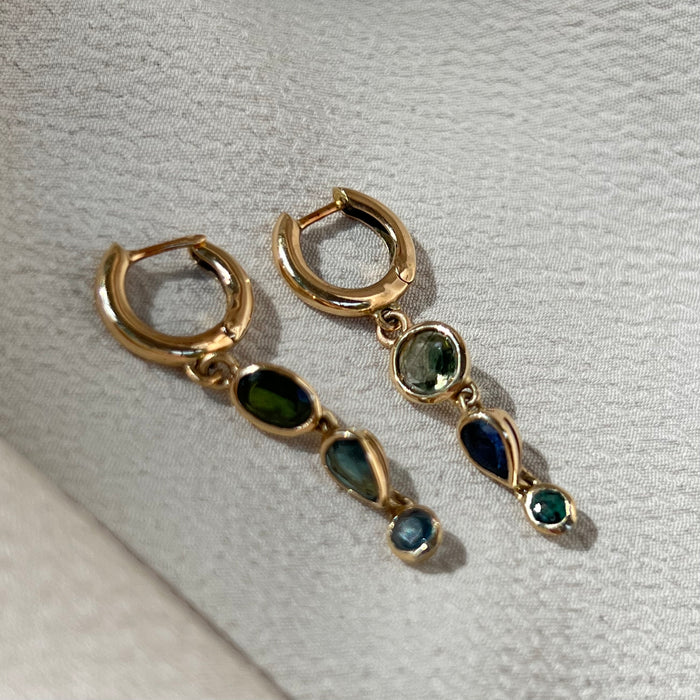 Bespoke 14k Tourmaline and Sapphire Drop Earrings