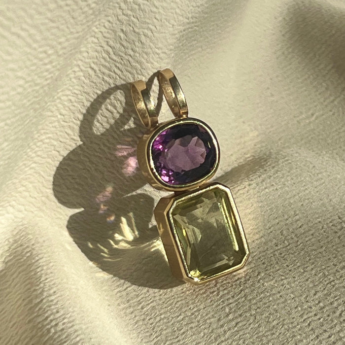 14k Amethyst and Lemon Quartz Pendant