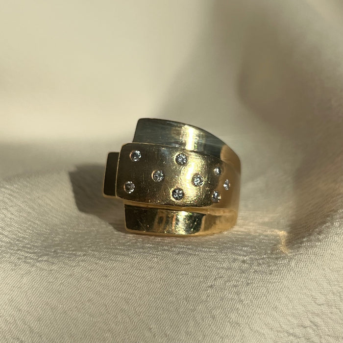 Retro 14k Diamond Tank Ring