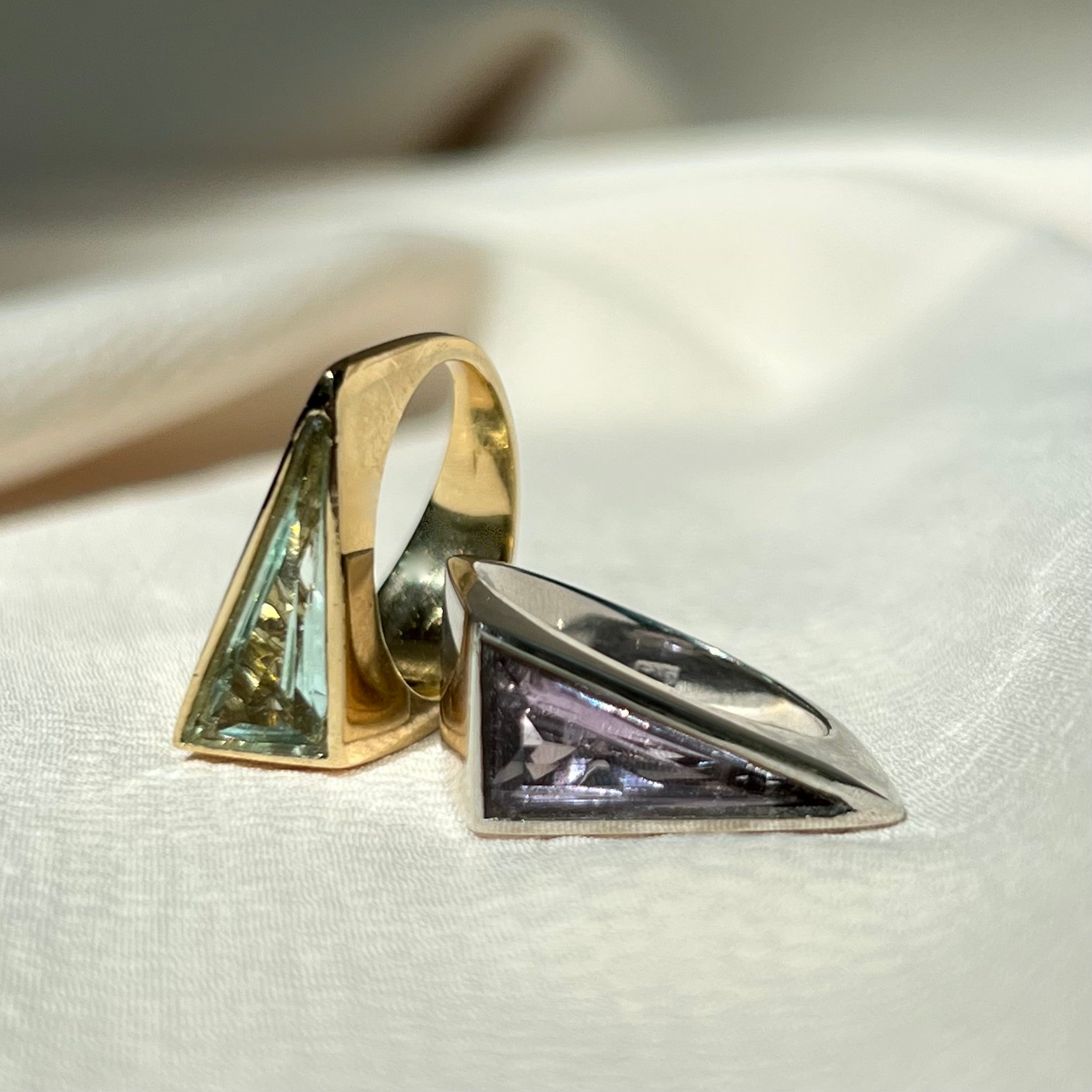 Triangle Shaped Two Stone Ring - Open Design