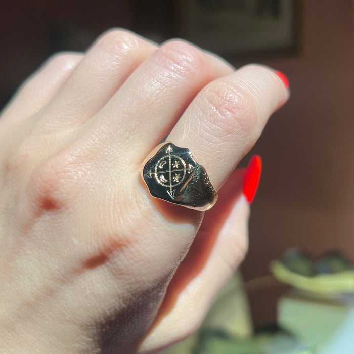 Reimagined 14k Signet with 14th Century Symbols