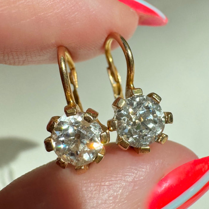 18k 1.5ctw Old Mine Cut Diamond Dormeuse Earrings