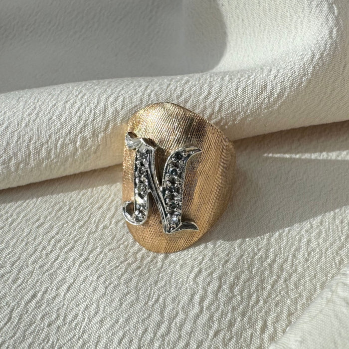14k Diamond Letter N Ring