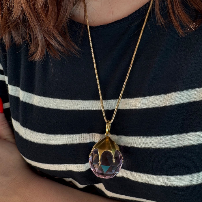 18k and Diamond Rock Crystal Prism Pendant