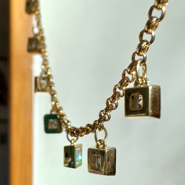 Bespoke 18k Carrè and Round Diamond Necklace