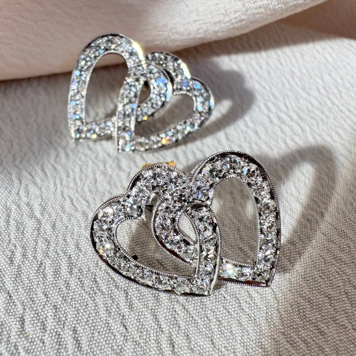 Platinum Double Heart Diamond Earrings