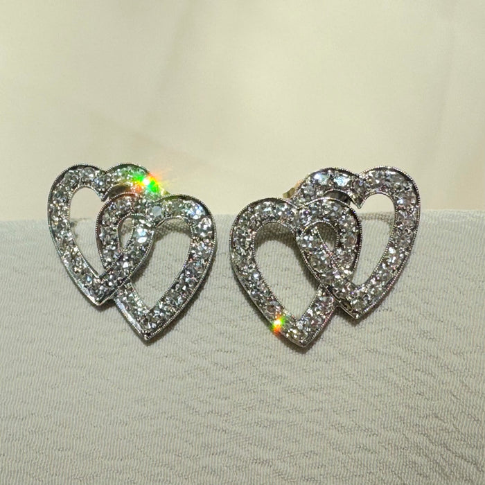 Platinum Double Heart Diamond Earrings