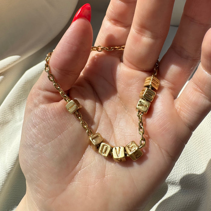 18k I LOVE YOU Block Letter Bracelet
