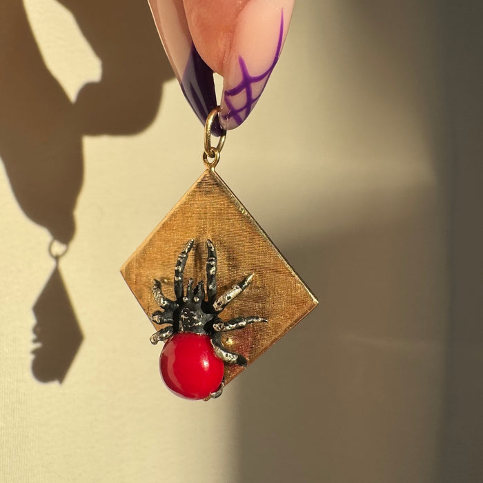 14k Coral Spider Charm